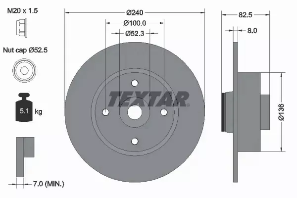 TEXTAR TARCZE HAMULCOWE TYŁ 92154403 