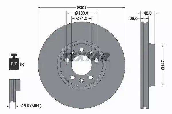 TEXTAR TARCZE+KLOCKI PRZÓD PEUGEOT 407 COUPE 304MM 