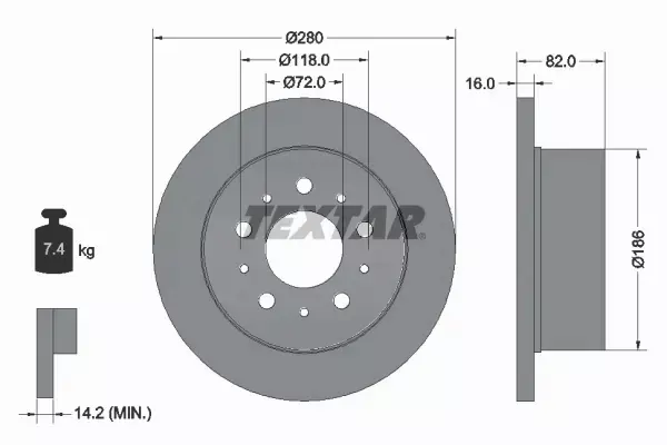 TEXTAR TARCZE+KLOCKI TYŁ JUMPER BOXER MOVANO DUCATO 280MM 