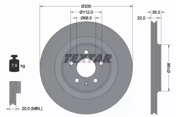 TEXTAR TARCZE HAMULCOWE TYŁ 92160303 