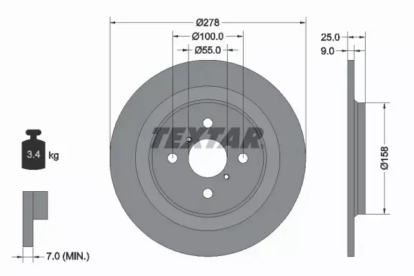 TEXTAR TARCZE HAMULCOWE TYŁ 92161903 