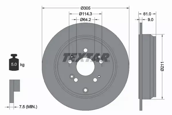 TEXTAR TARCZE HAMULCOWE TYŁ 92162503 