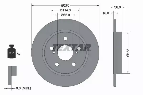 TEXTAR TARCZE+KLOCKI TYŁ TOYOTA COROLLA E15 270MM 