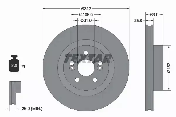 TEXTAR TARCZE HAMULCOWE PRZÓD 92167700 