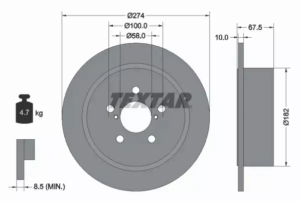 TEXTAR TARCZE+KLOCKI TYŁ SUBARU LEGACY IV OUTBACK 274MM 