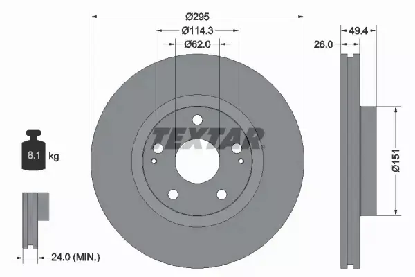 TEXTAR TARCZE+KLOCKI PRZÓD TOYOTA AVENSIS T25 295MM 