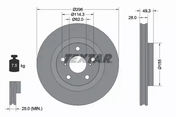 TEXTAR TARCZE+KLOCKI P TOYOTA AURIS E18 296MM 