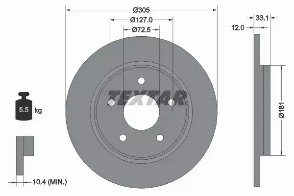 TEXTAR TARCZE HAMULCOWE TYŁ 92181005 