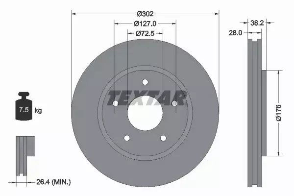 TEXTAR TARCZE HAMULCOWE PRZÓD 92181503 