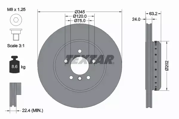 TEXTAR TARCZE+KLOCKI TYŁ BMW 5 E60 E61 6 E63 E64 345MM 