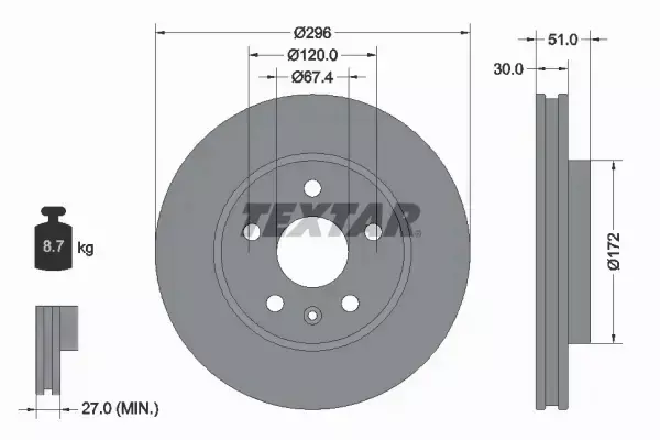 TEXTAR TARCZE+KLOCKI PRZÓD INSIGNIA 296MM KOŁA 16 