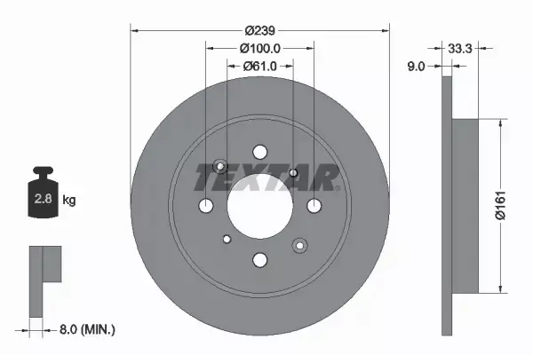 TEXTAR TARCZE+KLOCKI TYŁ HONDA JAZZ III IV 239MM 