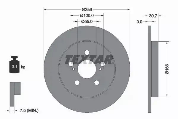 TEXTAR TARCZE+KLOCKI TYŁ TOYOTA VERSO S 259MM 