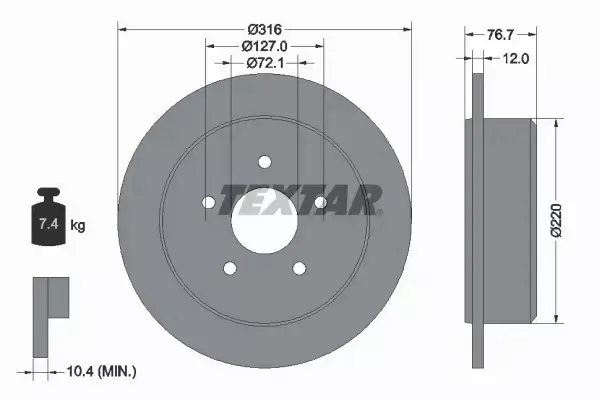 TEXTAR TARCZE HAMULCOWE TYŁ 92227700 