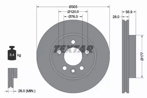 TEXTAR TARCZE HAMULCOWE PRZÓD 92228903 