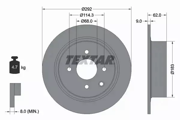 TEXTAR TARCZE HAMULCOWE TYŁ 92234303 