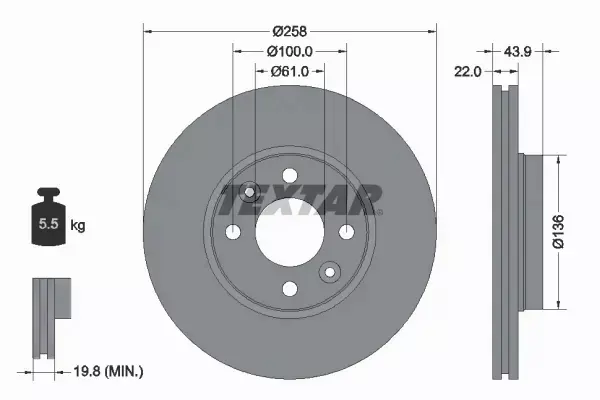 TEXTAR TARCZE+KLOCKI PRZÓD MERCEDES CITAN 258MM 