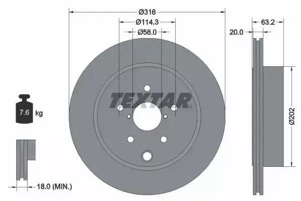 TEXTAR TARCZA HAMULCOWA 92243703 