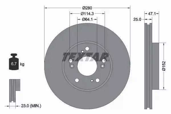 TEXTAR TARCZE HAMULCOWE PRZÓD 92252503 