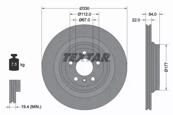 TEXTAR TARCZE HAMULCOWE TYŁ 92254505 