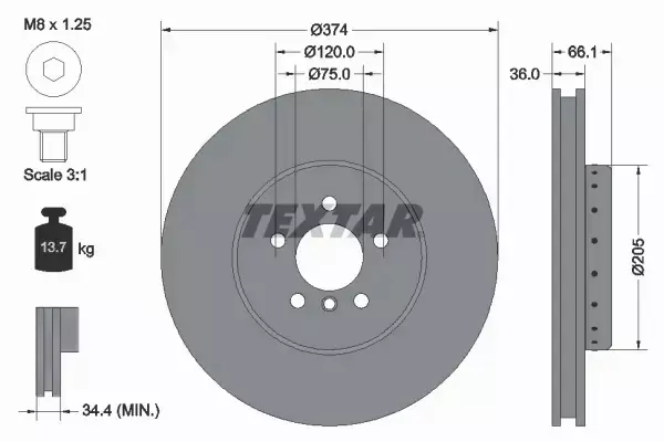 TEXTAR TARCZE HAMULCOWE PRZÓD 92266025 