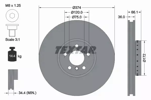 TEXTAR TARCZA HAMULCOWA PRZÓD 92266325 