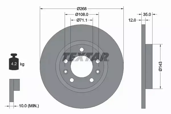 TEXTAR TARCZE+KLOCKI TYŁ BERLINGO C4 PICASSO GRANDLAND 308 3008 5008 268MM 