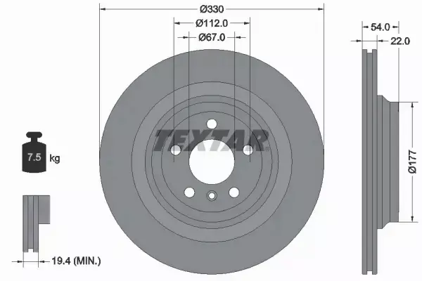 TEXTAR TARCZE HAMULCOWE TYŁ 92273505 