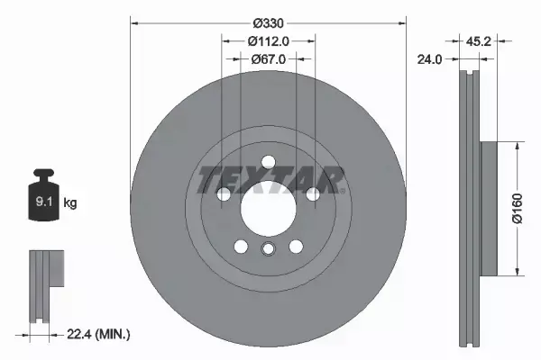 TEXTAR TARCZE HAMULCOWE PRZÓD 92274403 