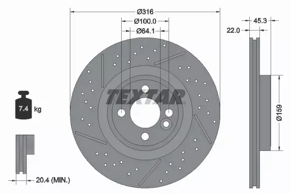 TEXTAR TARCZE HAMULCOWE PRZÓD 92279105 