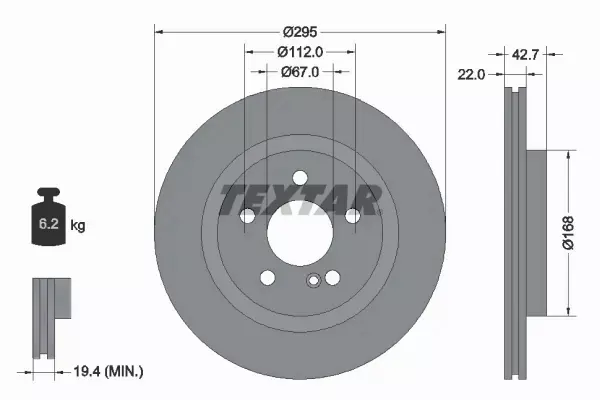 TEXTAR TARCZE HAMULCOWE TYŁ 92286903 