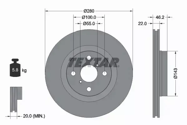 TEXTAR TARCZE HAMULCOWE PRZÓD 92287603 