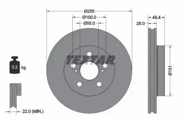 TEXTAR TARCZE+KLOCKI PRZÓD TOYOTA PRIUS W5 255MM 