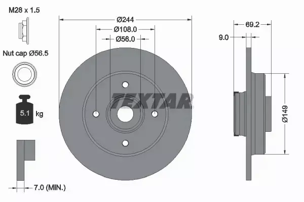 TEXTAR TARCZA HAMULCOWA 92305403 