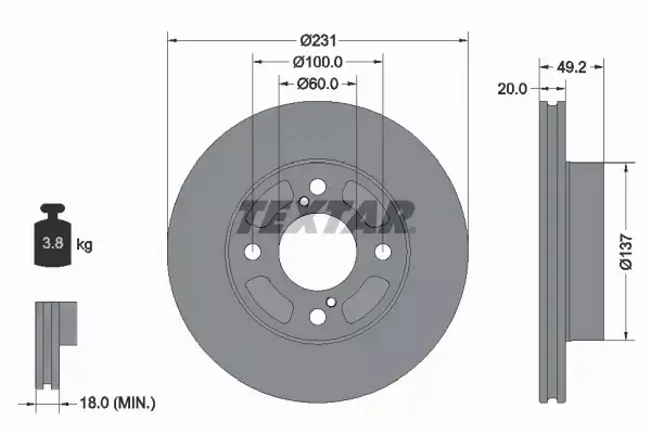 TEXTAR TARCZA HAMULCOWA 92314003 