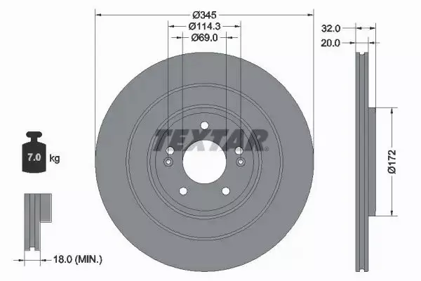 TEXTAR TARCZA HAMULCOWA 92349403 