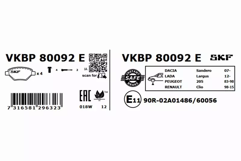 SKF KLOCKI HAMULCOWE VKBP 80092 E 