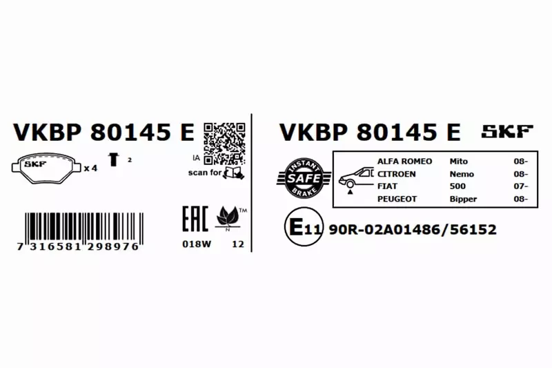 SKF KLOCKI HAMULCOWE VKBP 80145 E 