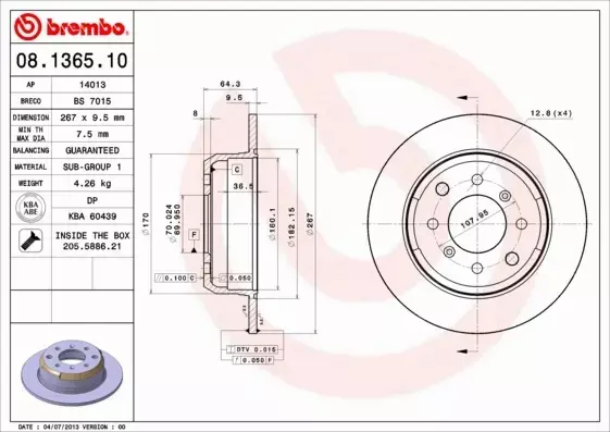 BREMBO Tarcza hamulcowa 08.1365.10 