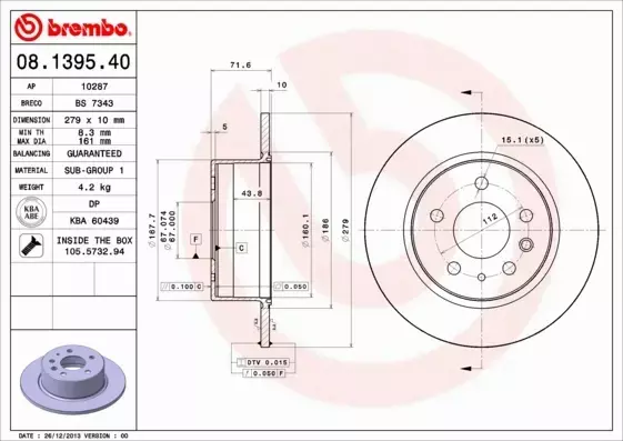 BREMBO Tarcza hamulcowa 08.1395.40 