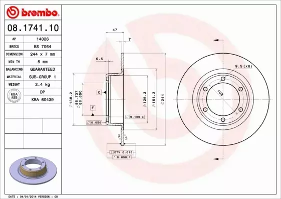 BREMBO Tarcza hamulcowa 08.1741.10 