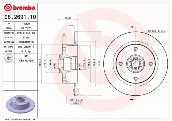 BREMBO TARCZE HAMULCOWE PRZÓD 08.2691.10 