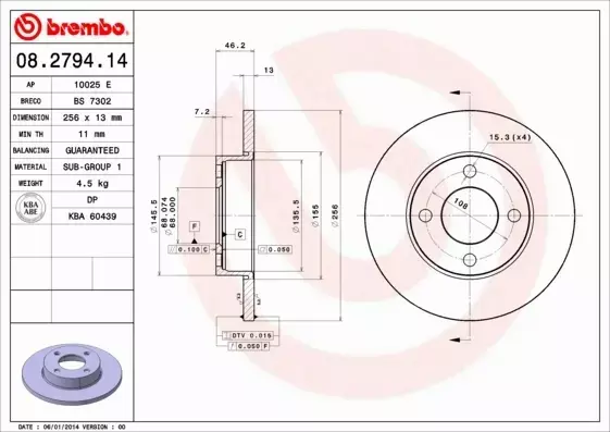 BREMBO Tarcza hamulcowa 08.2794.14 