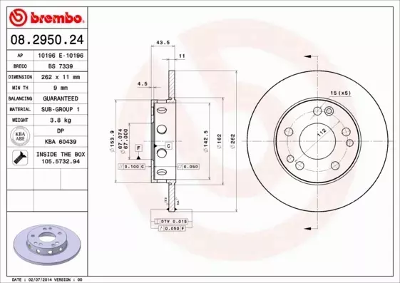 BREMBO Tarcza hamulcowa 08.2950.24 