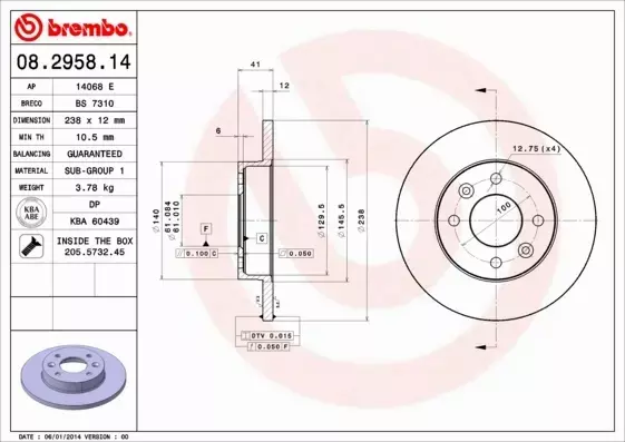 BREMBO TARCZE HAMULCOWE PRZÓD 08.2958.14 