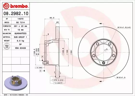 BREMBO TARCZE HAMULCOWE PRZÓD 08.2982.10 