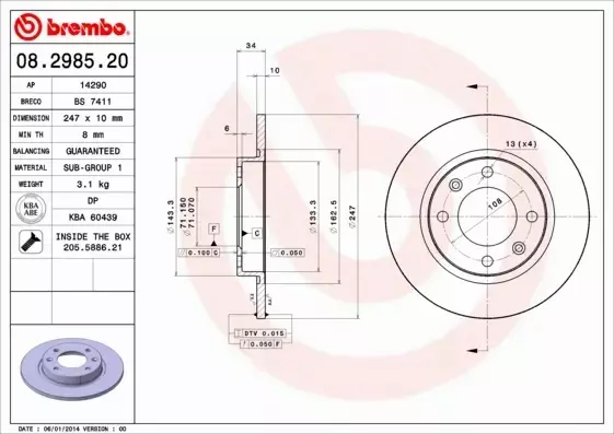 BREMBO TARCZE HAMULCOWE TYŁ 08.2985.20 