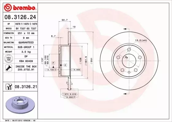 BREMBO TARCZE HAMULCOWE TYŁ 08.3126.21 