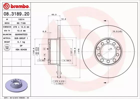 BREMBO Tarcza hamulcowa 08.3189.20 