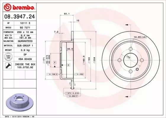 BREMBO TARCZE HAMULCOWE TYŁ 08.3947.24 